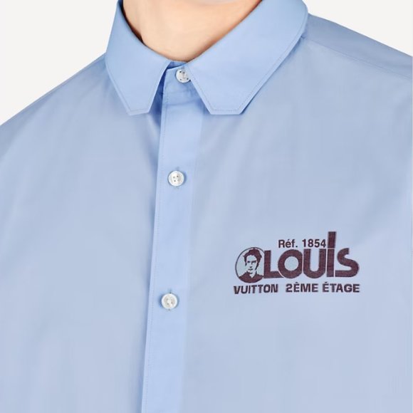 Mens Button Up Shirt. Louis Vuitton "Regular Shirt" - Size: L0 Color: Ocean Blue - Picture 2 of 4